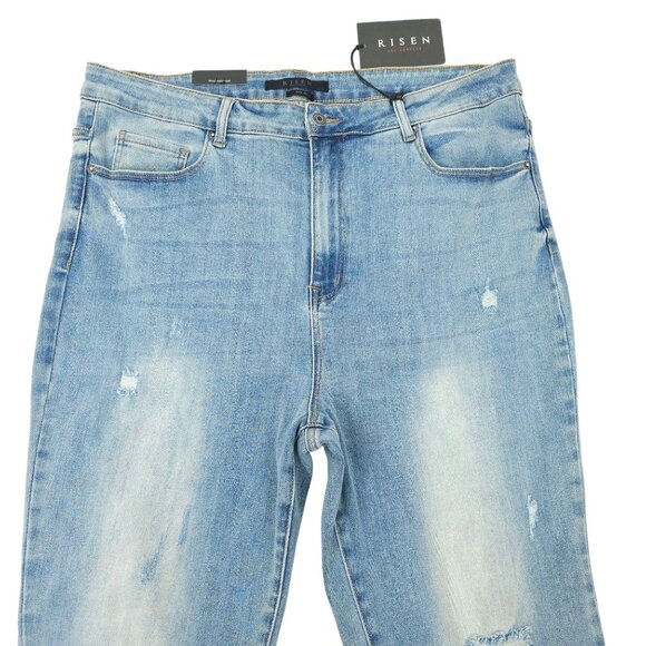 Risen Jeans Distressed Flare Leg Size 3XL High Rise Very Stretchy Light Wash NEW - Picture 12 of 13